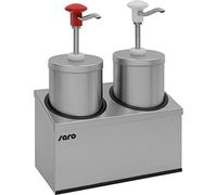 Saro - PD-005 Distributeurs de Sauce avec Support, 2 x 2,25 l, avec Dosage Réglable (Max. 30 ML), Acier Inoxydable/Chrome/Plastique