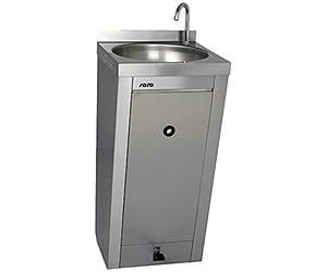 Saro - Texel Lave-Mains et Évier, Acier Inoxydable, avec Pompe à Pied, Évier Rond Ø 350 mm, Raccord 1/2", Hauteur 910 mm