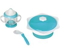 SARO - Vaisselle drôle Cover & Co conçue pour transporter les aliments de votre bébé. Comprend une assiette à deux compartiments avec couvercle et une ventouse pour se fixer à la table, une cuillère et une tasse anti-goutte