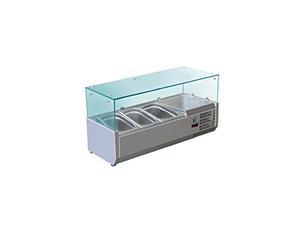 Saro - VRX 955/380 Saladette Réfrigérée à Poser, pour 3 Bacs GN 1/3, 955 x 395 x 435 mm, Verre/Inox, Régulateur Numérique de la Température, Refroidissement Statique, Réfrigérant R600a