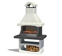 SAROM Barbecue Salamanque en béton avec hotte et Pare-Flamme en Acier Inoxydable - Bois et Charbon de Bois