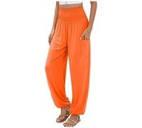 Sarouel de yoga en coton pour femme - Taille haute - Style hippie décontracté - Jambe droite - Palazzo - Confortable - Style bohème - Pour la plage, le génie indien - Avec poches, Orange, XXL