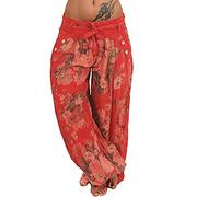 Sarouel grande taille pour femme, style bohème, ethnique, chic, coupe ample, Rouge, L