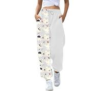 Sarouel Noir Harlan Casual Impression Numérique 3D Femmes Pantalon de Salopette Taille Haute de Poche Pantalon de Combinaison Large Pantalon Casual Automne, 6 - Blanc, XL