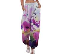 Sarouel Noir Harlan Casual Impression Numérique 3D Femmes Pantalon de Salopette Taille Haute de Poche Pantalon de Combinaison Large Pantalon Casual Automne, 5-violet, XL