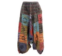 Sarouel Patchwork Multicolore, Pantalon Large,Coton, Pantalon Multicolore en Patchwork avec des Motifs de Paix (FR/ES, Alpha/Lettres, Taille Unique, Taille Normale, Taille Normale, Patchwork)