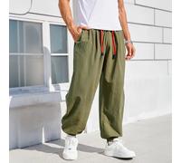 Sarouel pour hommes coupe ample Style chinois coton lin couleur unie confortable pantalons de survêtement Joggers haute qualité mâle pantalon décontracté café