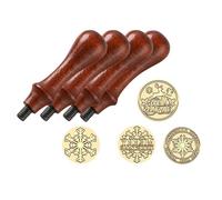 Sarpoer Lot de 4 cachets de cire de Noël en cuivre avec poignée en bois - Pour cadeau, fête, invitation, décoration