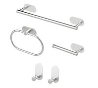 Sarsumir 5 Pièces Accessoires De Salle De Bain Kit sans Forage Porte Serviette Salle De Bain, Autocollant 3M Et Perçage Porte Serviettes pour Salle De Bain, Cuisine, Salle De Bain - Argent