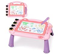 Sarsumir Ardoise Magique Enfant, Tableau Magique Effaçable, Tablette de Croquis Planche à Dessin Magnétique à 4 Couleurs avec 3 Stylos et 4 Tampons, Jouets Éducatifs pour Garçons et Filles(Rose)
