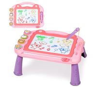 Sarsumir Ardoise Magique Enfant, Tableau Magique Effaçable, Tablette de Croquis Planche à Dessin Magnétique à 4 Couleurs avec 3 Stylos et 4 Tampons, Jouets Éducatifs pour Garçons et Filles(Rose)