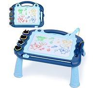 Sarsumir Ardoise Magique Enfant, Tableau Magique Effaçable, Tablette de Croquis Planche à Dessin Magnétique à 4 Couleurs avec 3 Stylos et 4 Tampons, Jouets Éducatifs pour Garçons et Filles (Bleu)