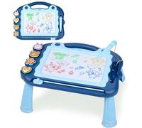 Sarsumir Ardoise Magique Enfant, Tableau Magique Effaçable, Tablette de Croquis Planche à Dessin Magnétique à 4 Couleurs avec 3 Stylos et 4 Tampons, Jouets Éducatifs pour Garçons et Filles (Bleu)