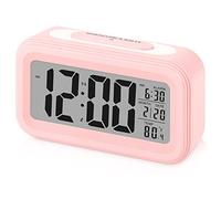 Sarsumir Réveil Numérique Reveille Digital Reveil Matin Silencieux et Intelligent à Piles avec LED Reveil Lumineux avec Fonction Snooze Date Température pour Enfant Ado Fille Garcon Adulte, Rose