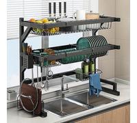 SaryEdge Égouttoir à Vaisselle en Acier Inoxydable à Poser sur l'évier, étagère Extensible antirouille multifonctionnelle avec Porte-Bols, Porte-Tasses, égouttoir, Support adhés,