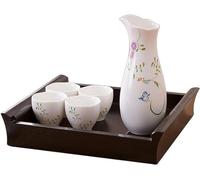 SaryEdge Service à saké Japonais, Comprenant Un Plateau et Un Ensemble de 6 Tasses à saké, Fabrication Traditionnelle en Porcelaine, Couleur Naturelle.,