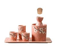 SaryEdge Service à saké, pichets à saké, Coupes à saké Traditionnelles, décor Peint à la Main, Porcelaine, faïence, Artisanat céramique, Coupes à saké, Service de 7 pièces, b,Pink+White Plum-Q