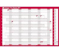 Sasco Planificateur mural compact annuel 2027 avec stylo effaçable à l'eau, lot de 388 autocollants et autocollant d'aujourd'hui, rouge, style affiche, 610 mm (l) x 405 mm (H)
