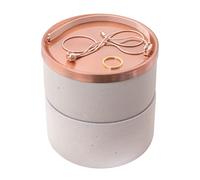 Sasha Morel Boîte à bijoux ronde en béton avec couvercle en métal cuivré pour petits accessoires, boucles d'oreilles, colliers, bagues (double)