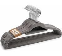 Sasha Morel Lot de 20 Cintres en Velours Antidérapants, Ultra Fins 0,6 cm Gain de Place, Crochet Pivotant 360°, Encoches Bretelles, Organiseur Cravates, Barre Pantalon pour Armoire Dressing, Gris