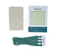 Sashiko Kit de broderie japonaise Tissu 68 cm x 34 cm pré-imprimé 30 cm x 30 cm Fil naturel spécial Sashiko Aiguille longue Instructions de broderie (français non garanti) Beige (vagues)