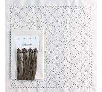 Sashiko Kit de broderie japonaise - Tissu de 68 cm x 34 cm pré-imprimé (30 cm x 30 cm) - Fil naturel - Aiguille - Instructions de broderie - Motif étoiles - Beige