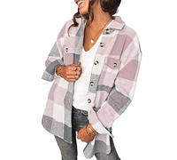 Saslax Chemise ample en velours côtelé à manches longues et col en V pour femme, C-plaid rose, Taille L