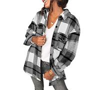 Saslax Chemise ample en velours côtelé à manches longues et col en V pour femme, D-plaid gris, XX-Large