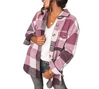 Saslax Chemise ample en velours côtelé à manches longues et col en V pour femme, Plaid rouge, Taille L