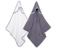 Sasma Home - 2 serviettes à capuche pour bébé, 100 % coton, serviettes de bain douces et absorbantes pour enfants (blanc/gris)