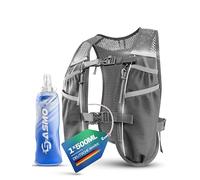 SASMO Gilet de course pour homme et femme, 5 l, ultra léger 270 g et respirant, 8 poches, 8 poches, gilet d'hydratation pour la course, gris, 1 x 500 ml, 5 l