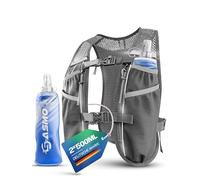 SASMO Gilet de course pour homme et femme, 5 l, ultra léger 270 g et respirant, 8 poches, 8 poches, gilet d'hydratation, gris, avec 2 x 500 ml, 5 l