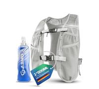 SASMO Gilet de course pour homme et femme, 5 l, ultra léger 270 g et respirant, 8 poches, 8 poches, gilet d'hydratation, pour la course à pied, gris blanc, avec 1 x 500 ml, 5 l