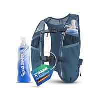 SASMO Gilet de course pour homme et femme, 5 l, ultra léger 270 g et respirant, 8 poches, 8 poches, gilet d'hydratation, pour la course à pied, bleu, 2 x 500 ml, 5 l