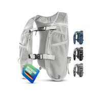 SASMO Gilet de course pour homme et femme, 5 l, ultra léger 270 g et respirant, 8 poches, 8 poches, gilet d'hydratation, pour la course à pied, gris blanc, 5 l