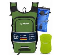 SASMO® Petit sac à dos de vélo 8 l avec poche d'hydratation (vert) - Compartiment thermique et filet pour casque - Sac à dos VTT et sac à dos de ski - Ultra léger 450 g - Sac à dos de vélo étanche