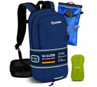 SASMO® Sac à dos de vélo 14 + 3 l avec poche d'hydratation (bleu) - Compartiment thermique et filet pour casque - Sac à dos VTT et sac à dos de ski - Ultra léger 560 g - Sac à dos de vélo imperméable