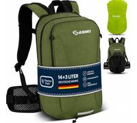 SASMO® Sac à dos de vélo 14 + 3 l avec poche d'hydratation (vert) - Compartiment thermique et filet pour casque - Sac à dos VTT et sac à dos de ski - Ultra léger 560 g - Sac à dos de vélo imperméable