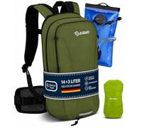 SASMO® Sac à dos de vélo (vert) 14 + 3 l avec compartiment thermique, ailes hanches et filet de casque | Sac à dos VTT - Ultra léger 560 g | Sac à dos de vélo - Avec housse de pluie et pochette pour