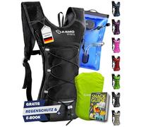SASMO® Sac à dos d'hydratation, noir, avec compartiment thermique, ultra léger, 300 g et 6 l, sac à dos de course, avec poche à eau de 2 l, sans BPA, avec poche d'hydratation et réflecteurs, pour