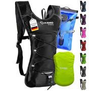 SASMO® Sac à dos d'hydratation, noir, avec compartiment thermique, ultra léger, 300 g et 6 l, sac à dos de course, avec poche à eau de 2 l, sans BPA, avec poche d'hydratation et réflecteurs, pour
