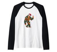 Sasquatch avec lumières de Noël et Chapeau de Père Noël Manche Raglan