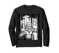 Sasquatch et Alien Peace Sign in The Forest Funny Meme Manche Longue