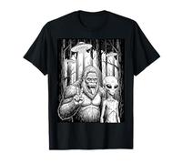 Sasquatch et Alien Peace Sign in The Forest Funny Meme T-Shirt