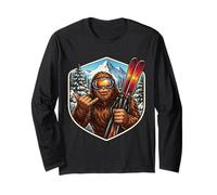 Sasquatch Skier Big Foot Shaka Ski Lover Skier Mountain Fun Manche Longue