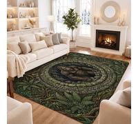 Sasquatch Tapis fantaisie sur le thème des créatures de la forêt 1,5 x 2,1 | Feuillage de forêt, cercle de pierre, créature mystérieuse, thème de la forêt, accents de maison rustiques