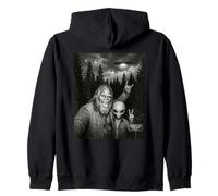 Sasquatch UFO Panneau Humoristique pour Selfie avec Inscription « Big Foot & Alien » Sweat à Capuche
