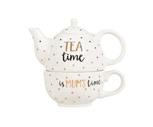 Sass and Belle Metallic Monochrome Mum Tea Time Teapot For One (Black/White/Gold)