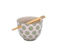 Sass & Belle Bol à nouilles vert à imprimé géométrique avec baguettes - Ensemble de bols à ramen en céramique pour nourriture japonaise, vaisselle élégante Sass and Belle, idéal pour les nouilles, les