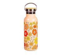 Sass & Belle Bouteille d'eau en acier inoxydable motif floral des années 70 - 500 ml isotherme à double paroi avec imprimé floral rétro en orange, jaune et rouge, idéale pour les boissons chaudes ou